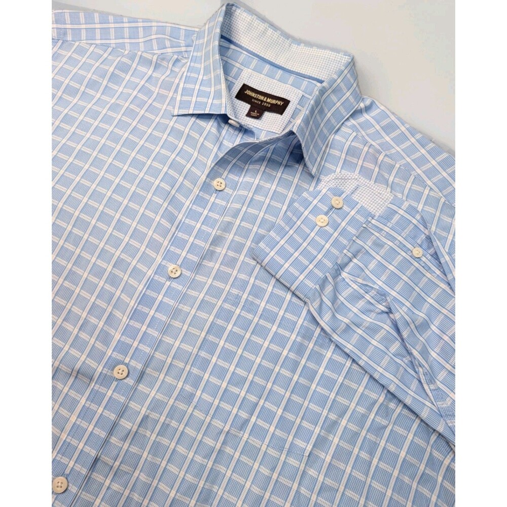 Johnston & Murphy Blue Plaid Button Up Shirt Mens Size Large